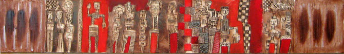 Sans titre, de la serie " Conjugaison africaine ". Untitled, from the serie " Conjugaison africaine " . 110x30 cm, Mixed media on paper.