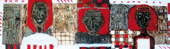 Ancetres, 140x40 cm, Mixed media on paper.