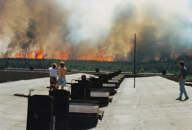 Weißwasser 1992. Waldbrände bedrohen die Stadt.