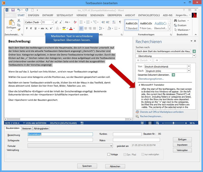 Textbaustein Tool Beschreibung