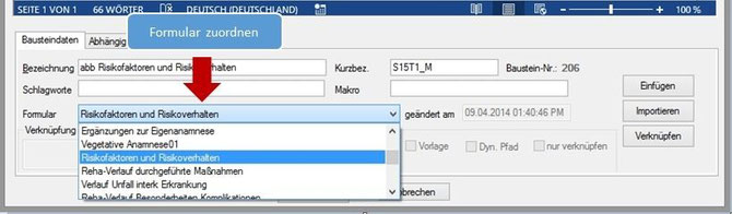 Formularzuordnung in den Textbaustein-Stammdaten