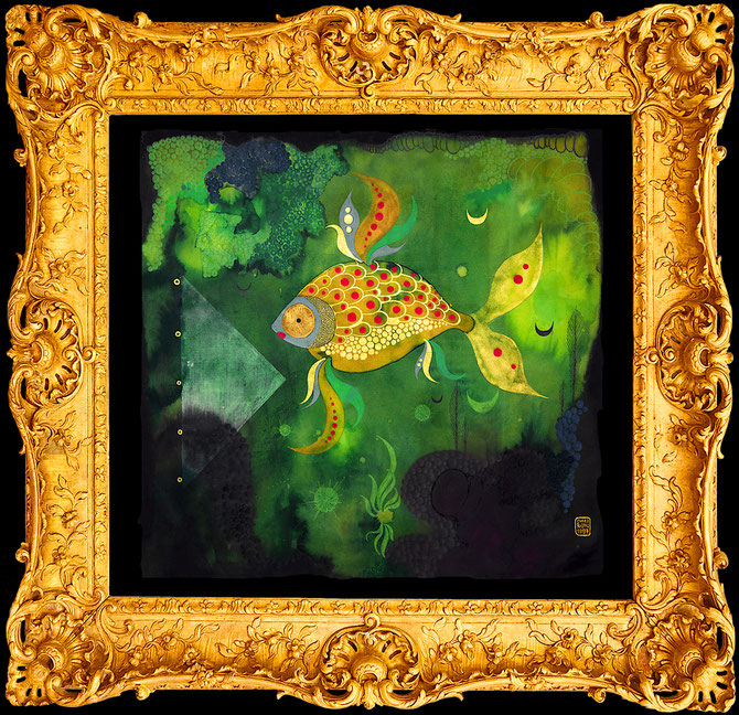 " Goldfish 2 " Fine Art Print, gilded from hand, One print only