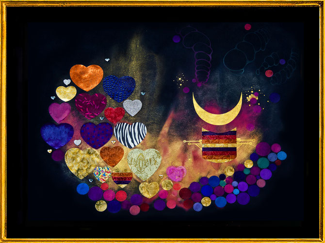 " African Hearts " Mixmedia with Swarovski Crystals and metal foils