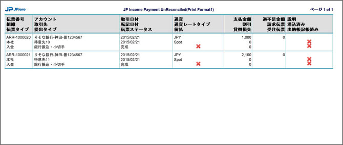 出納帳に記帳していない入金伝票チェックリスト（サンプル）