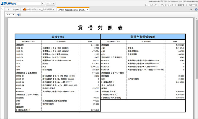 貸借対照表のサンプル