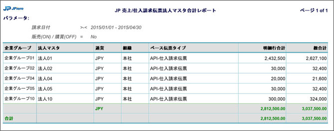 仕入請求伝票法人マスタ合計レポート