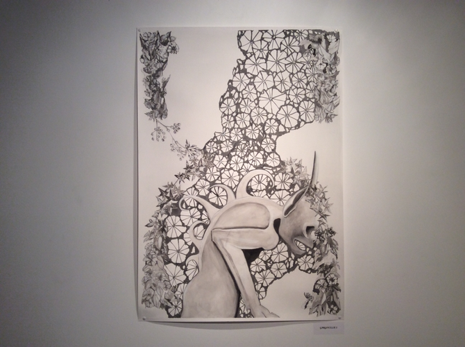 Gargouille, encre de chine sur papier, 100x70cm, 2016