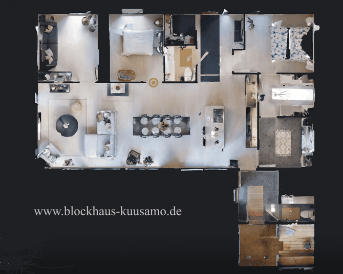 Ebenerdiges Wohnblockhaus in L-Form - Einrichtungsvorschlag
