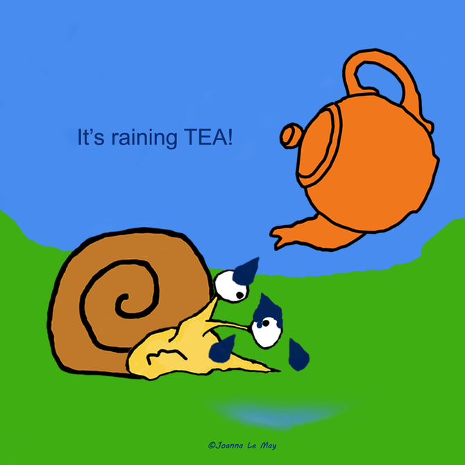 Une théière au dessous de JoJo l'escargot, qui t'apprend l'anglais.