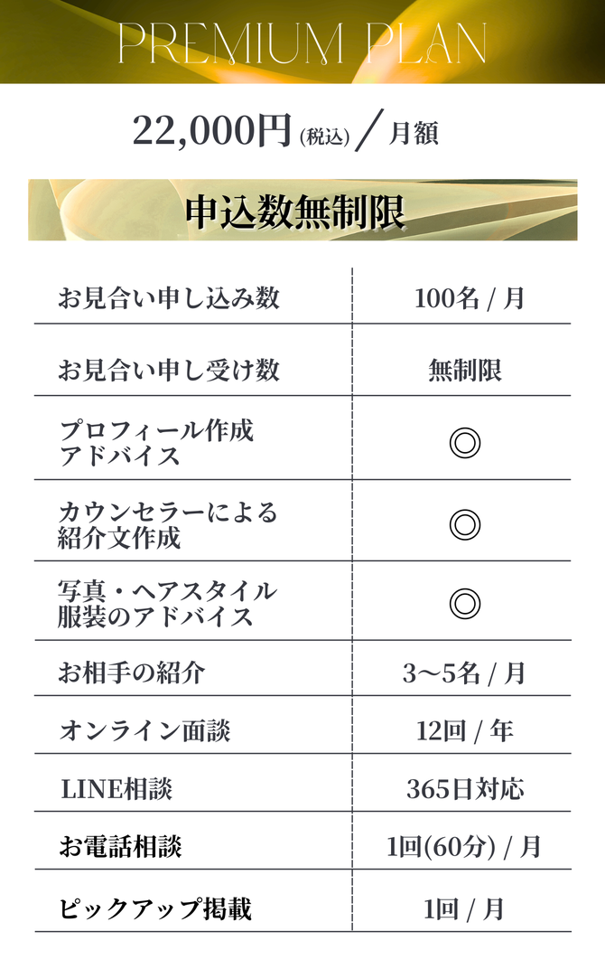 福岡天神で人気の結婚相談所MASHIROの料金プラン プレミアムプラン サポート内容詳細