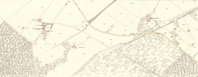 Location of Arpafeelie Episcopal Church of Scotland & Parsonage, 1872. OS 1st 25 inch survey, Ross & Cromarty, sheet C6, Kilmuir Wester & Suddie. Source: National Library of Scotland, online maps collection