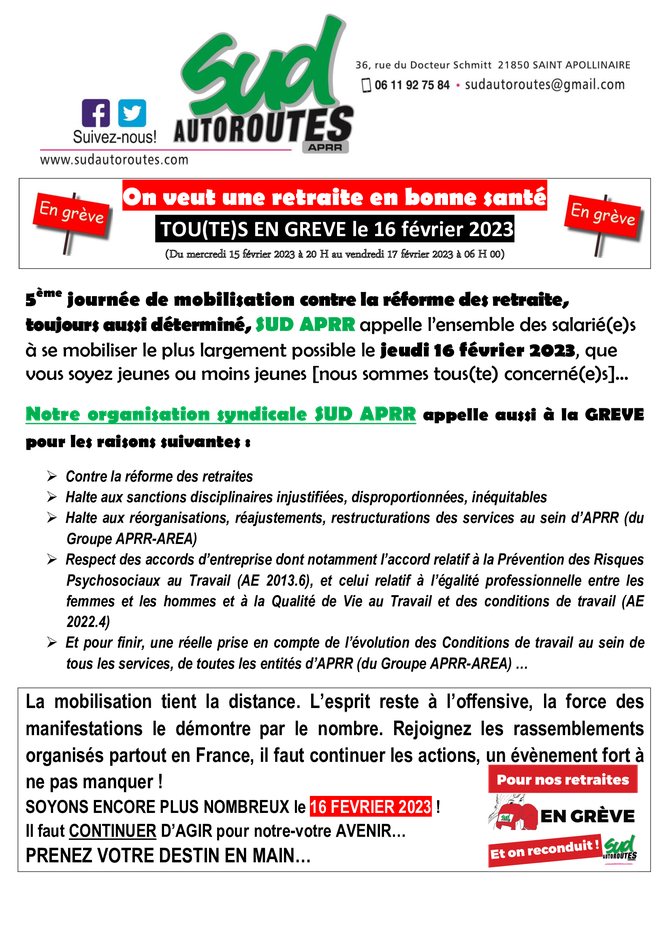 tract sud Autoroutes grève retraite 2023