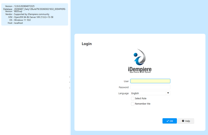 iDempiere12のログイン画面
