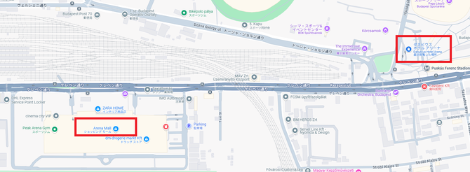 ホテルからアリーナモールまでの地図