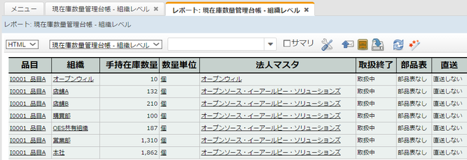 レポート表示(サンプル)