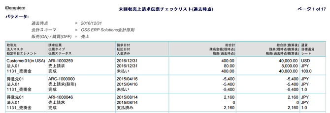 未回収売上請求伝票チェックリスト(過去時点)