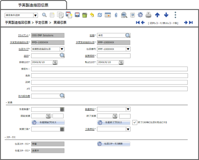 実績製造指図伝票タブ
