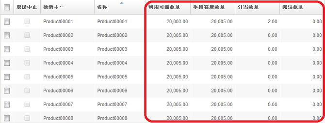 品目検索ウィンドウ(Product Info)の在庫数量表示