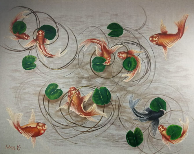 Koi fish 2020, mixed-media, canvas 170×130 cm