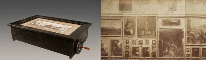El Grafoscopio Inventado por Laurent y Roswag, Junto a una parte de las fotografías del Museo del Prado que empleaba, Presentado por Roswag en 1.883 
