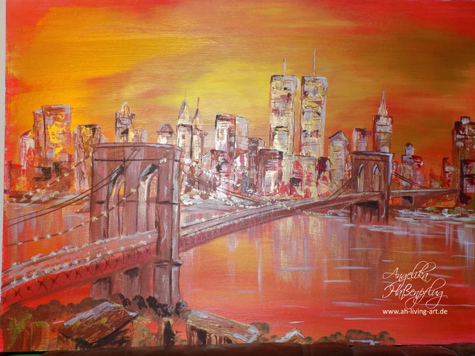 Skyline sunset abstrakt Acryl , Angelika Haßenpflug, Living Art, Auftragsarbeit, Malerin Künstlerin