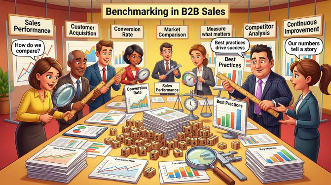 Analysten stehen um einen Tisch um Benchmarkzahlen zu generieren