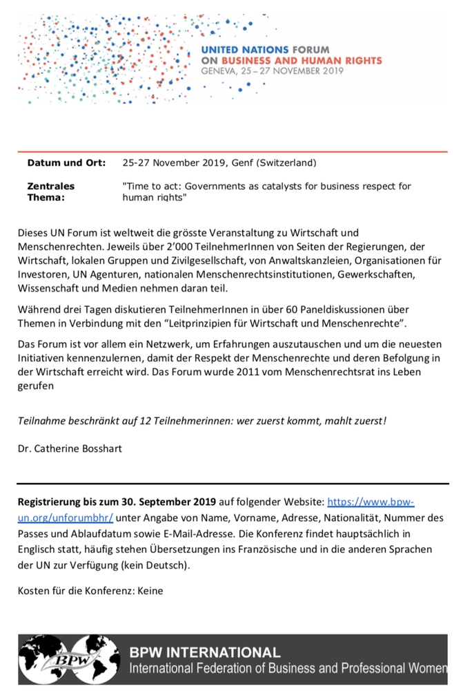 Un Forum On Business And Human Rights 2019 Bpw And United Nations