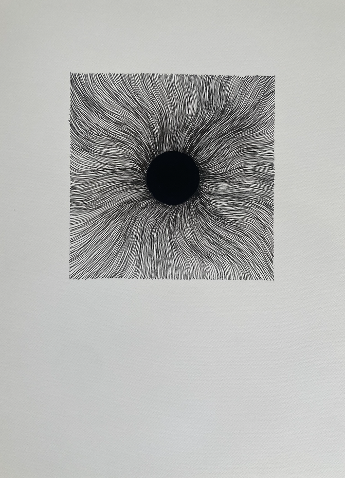 This picture is showing the art work of Karen Köhler "HE | HIM in Motion" 2025, 36 x 48 cm, ink on aquarell paper
