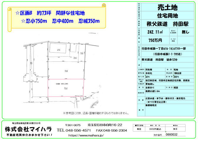 売り土地　行田市城西　忍小　忍中　忍城