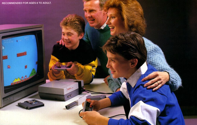Una familia juega con la Nintendo NES, una consola de 3ª generación