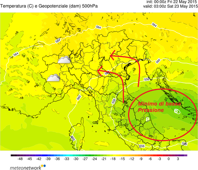 Modello fisico-matematico Meteonetwork riguardante la temperatura e i geopotenziali atmosferici sul Nord-Italia