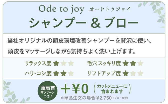 千種区本山の美容室ヘアサロン/ヘアディテール本山フォレストのメンズシャンプーメニューです。
