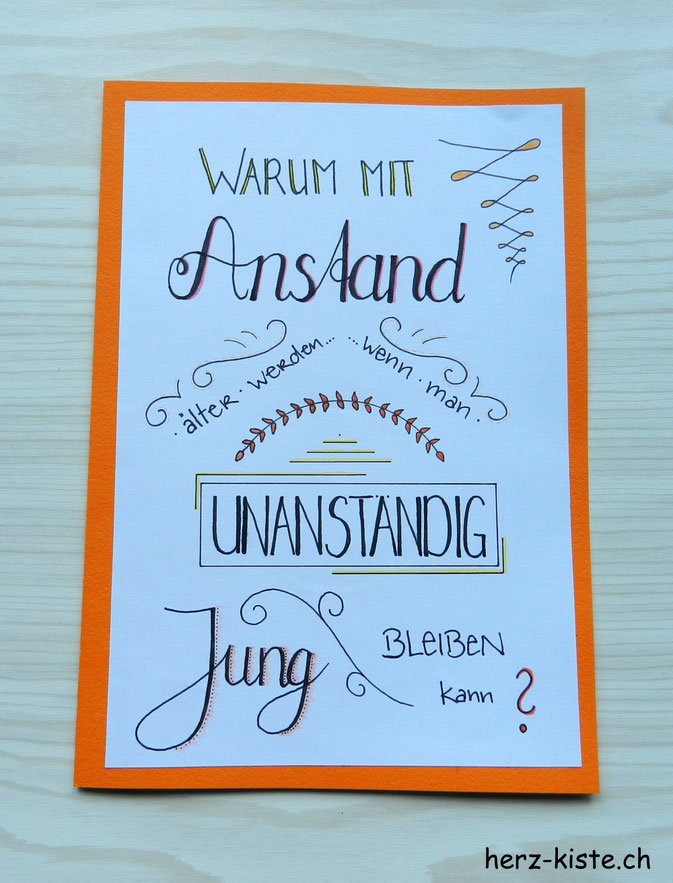 Handlettering Geburtstagskarte - unanständig jung bleiben