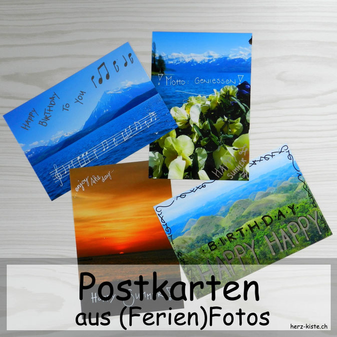 Postkarten auf Ferienfotos - mit Lettering verzieren