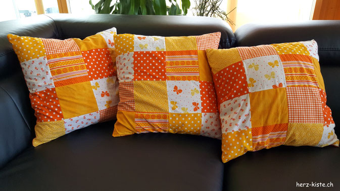 Patchwork Kissen - orange müssen sie sein... =)