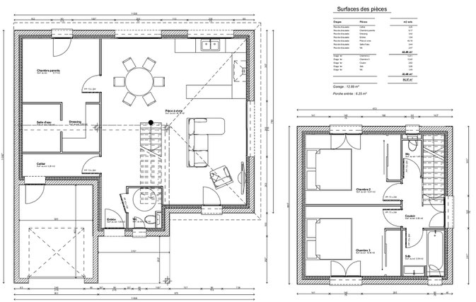 Plan maison étage 100 m²