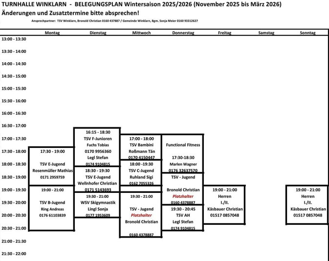 Hallenbelgungsplan Winter 2016 2017