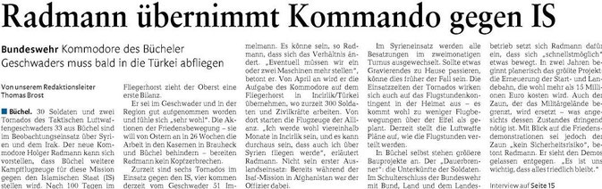 2016-03-17 Rheinzeitung Kommodore Holger Radmann Interview Büchel Syrien Tornados Incirlik IS