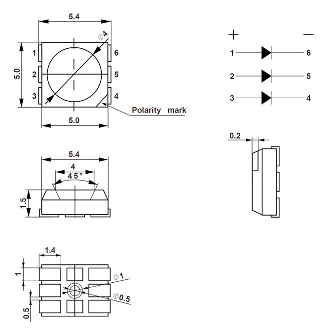 dimensiones de cada led 5050