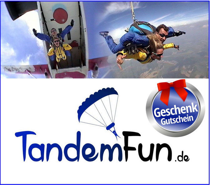 Fallschirmsprung Bayern mit Tandemfun. Ein Tandemsprung Gutschein als Geschenk zu Weihnachten. Fallschirmspringen Dingolfing Niederbayern.