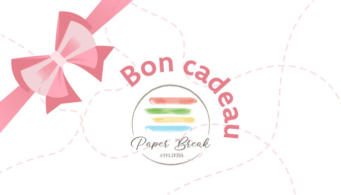 Bon cadeau paper break avec un noeud rose pour vivre une expérience créative à l'occasion des fêtes de fin d'année