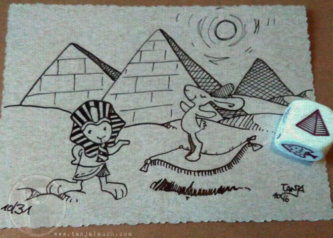 Ägypten Pyramiden Pharao Teppich Wüste Inktober Tinte Feder StoryCubes