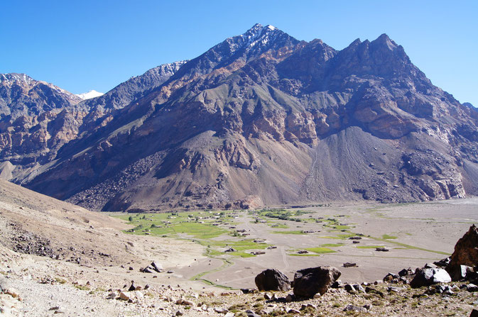 Earthquake, Pamir, Bartang, Tajikistan, Gorno-Badakhshan, GBAO. Ghudara before its destruction by the earthquake. So far no photos of after the quake are available, as Ghudara does not have a mobile phone connection.