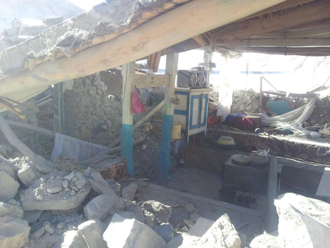 Completely collapsed house in Ghudara. Earthquake, Pamir, Bartang, Tajikistan, Gorno-Badakhshan, GBAO