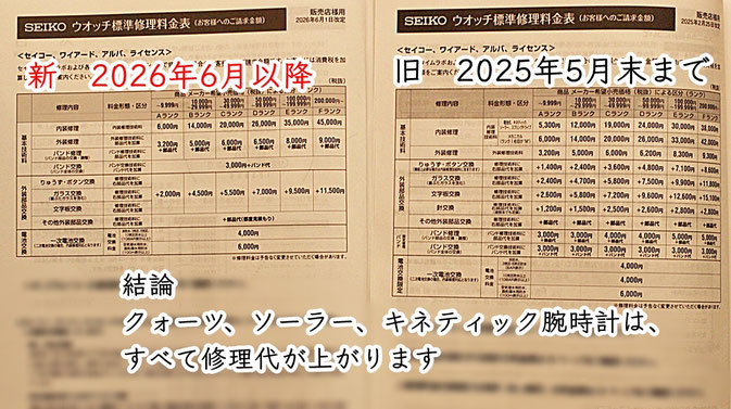 専用　テーブル交換工賃 SEIKOソーラーやキネティック腕時計をお持ちの方は特に要チェック