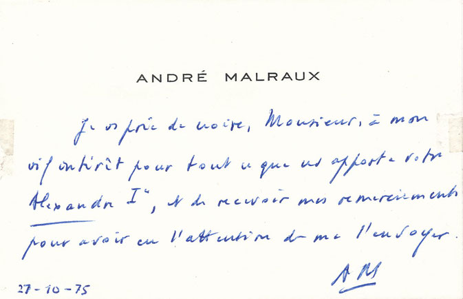 André Malraux carte autographe signée