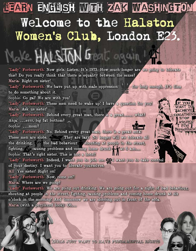 Humorous article about feminisim and women, pubs and behaviour in British pubs