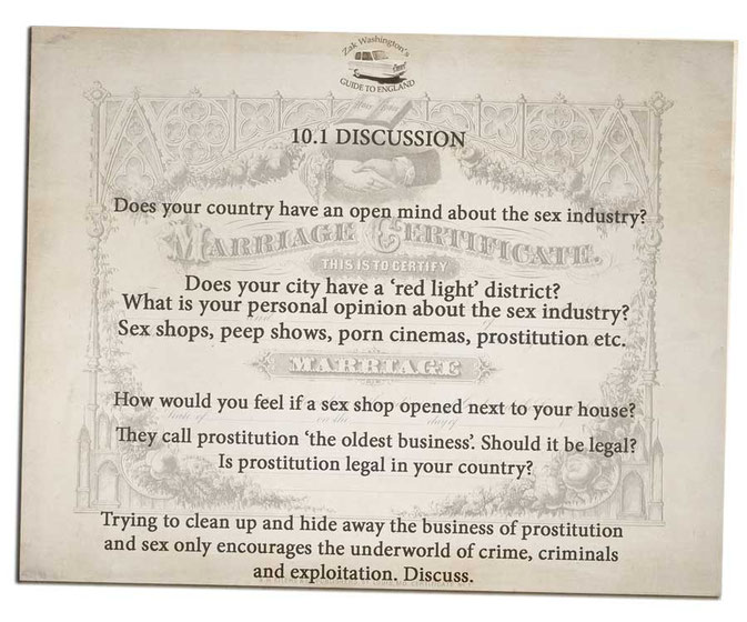 Marriage certificate graphic with discussion points for EFL classes about entertainment