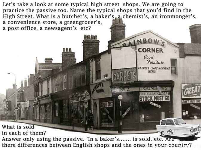 Typical English High Street shops. 