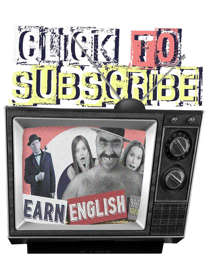 ‘Click to Subscribe’ on an old TV with strange British characters on screen